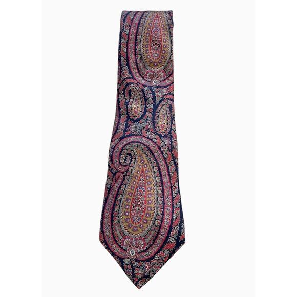 Vintage LIBERTY OF LONDON Silk Paisley Necktie Mens Tie Blue Red Luxury - Picture 2 of 5